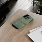Marbled Peacock Durable Phone Case - Olive Green and Brown - Matte or Glossy