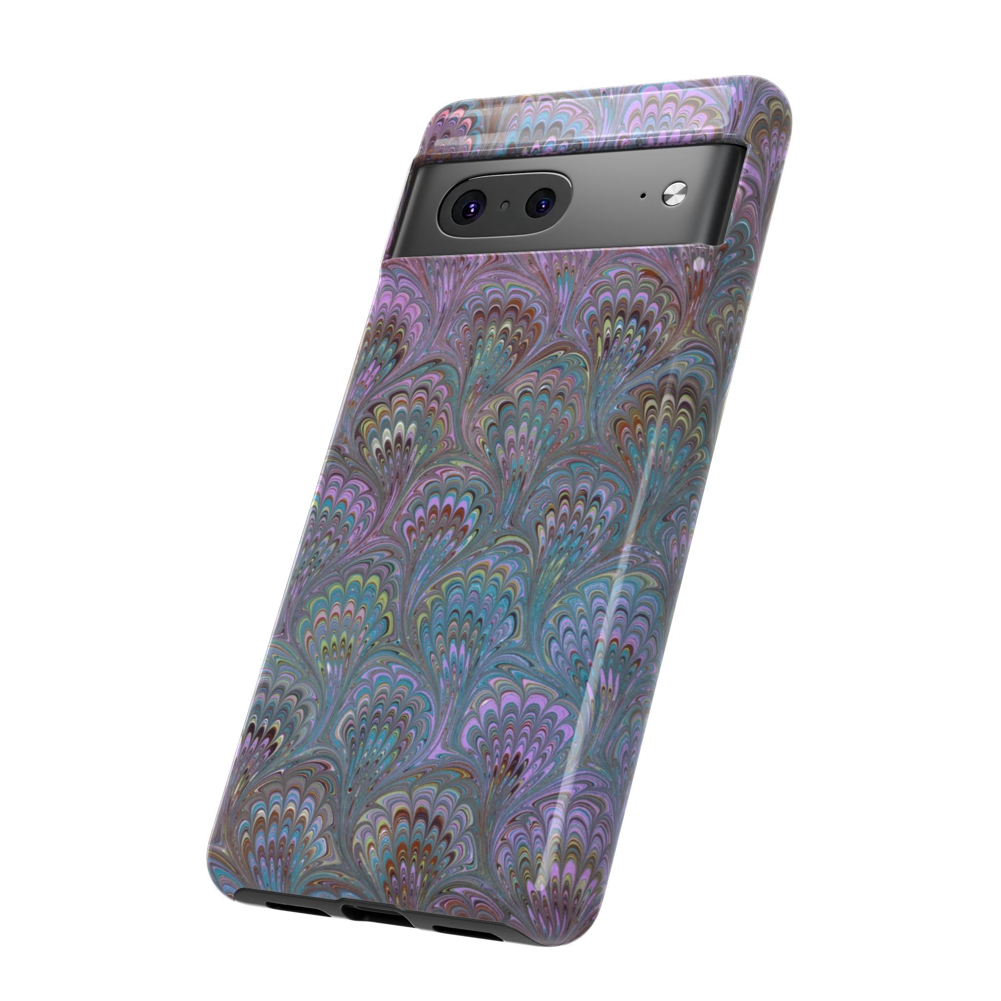 Lavender Marbled Peacock Durable Phone Case - Matte or Glossy