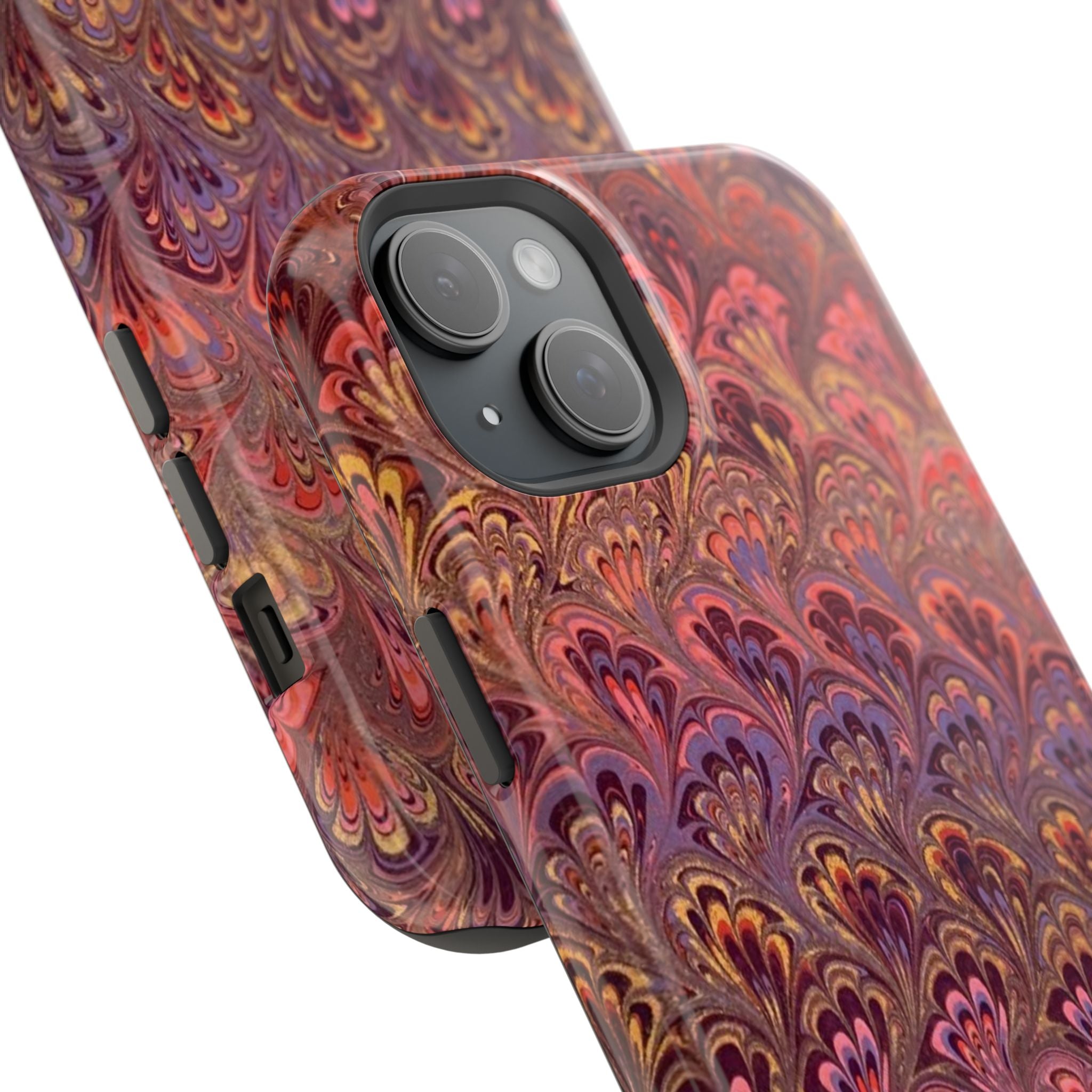 Mag Safe Marble iPhone Case - Red, Burgundy, Lavender & Gold Impact-Resistant