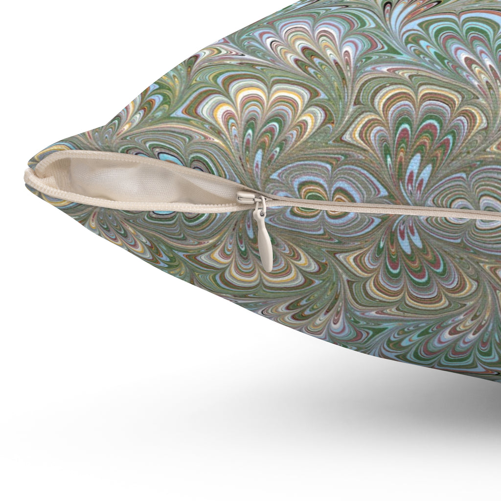 ITALIAN MARBLE Green and Blue Square Pillow includes Pillow, Hidden Zipper