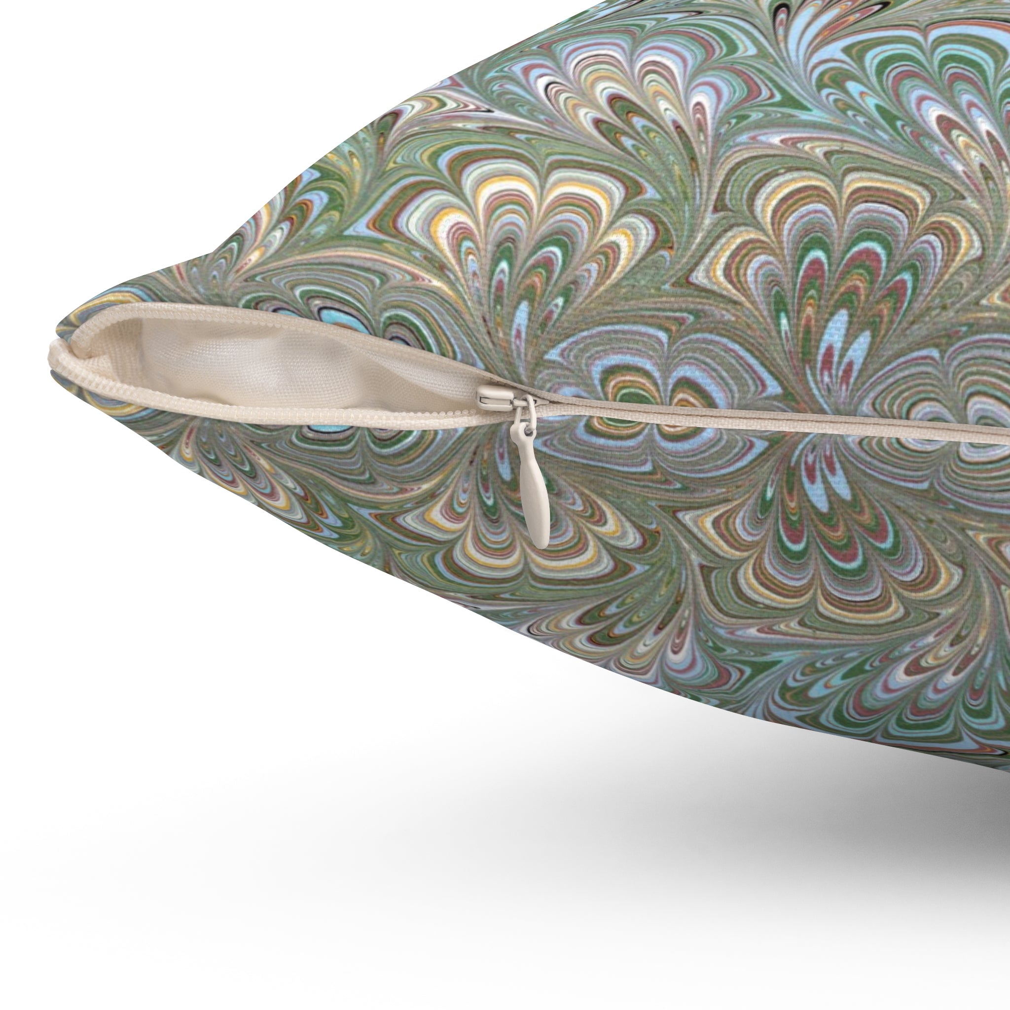 ITALIAN MARBLE Green and Blue Square Pillow includes Pillow, Hidden Zipper