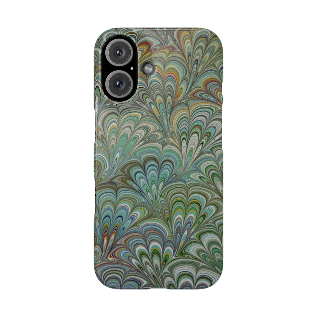 Deep Green Peacock Italian Marbled Design, Italy Feather Phone Case