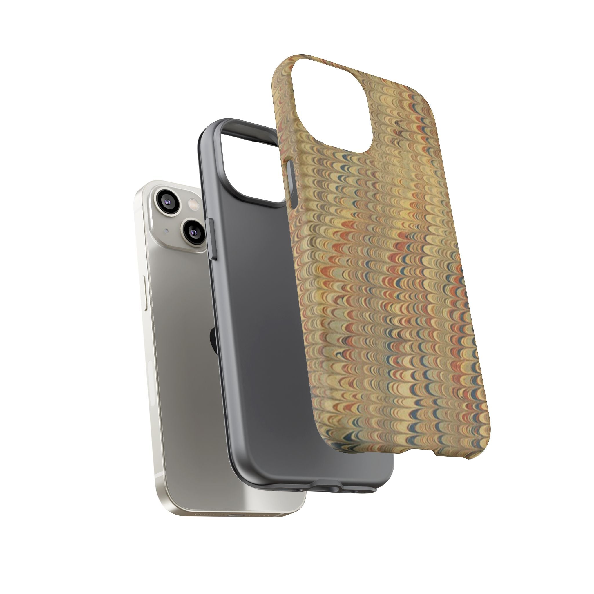 Beige and Blue Marbled Durable Phone Case - Dual Layer - Matte or Glossy