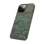 Deep Green Peacock Italian Marbled Design, Italy Feather Phone Case
