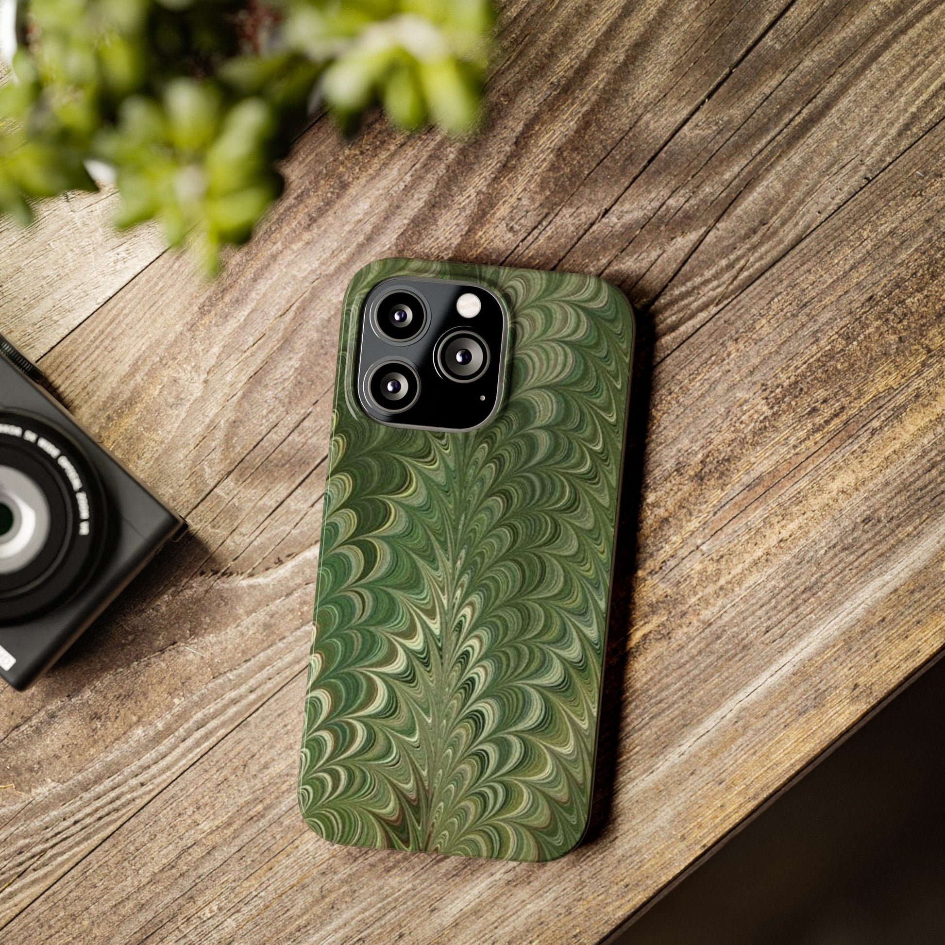 Deep Green Hues of Italian Hand-Painted, Vintage Marbled Paper from Italy Designed Phone Case, iPhone16 Case and all iPhone Cases
