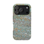 Green, Blue, + White Marbled Peacock - Dual Layer MAG SAFE Phone Case