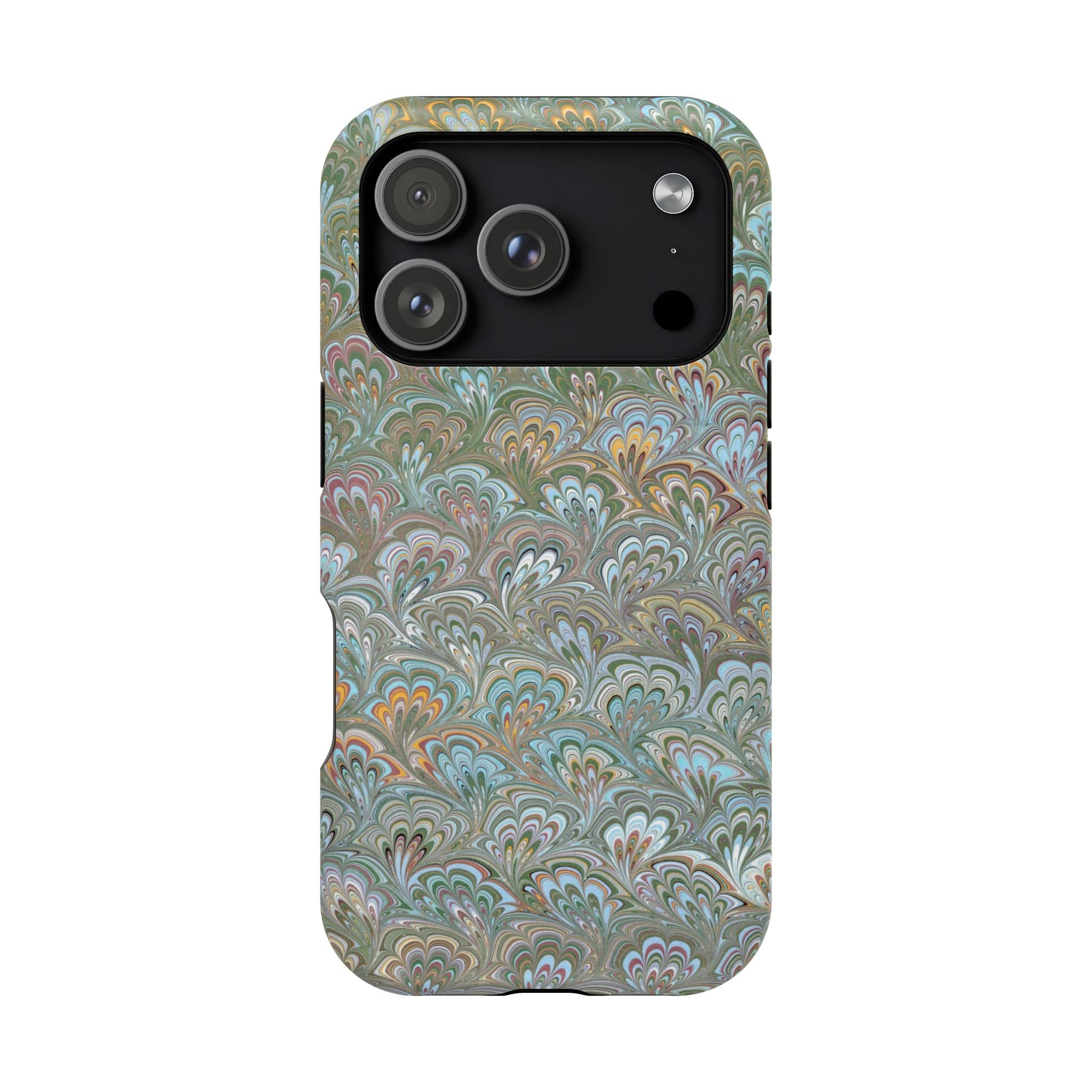 Green, Blue, + White Marbled Peacock - Dual Layer MAG SAFE Phone Case
