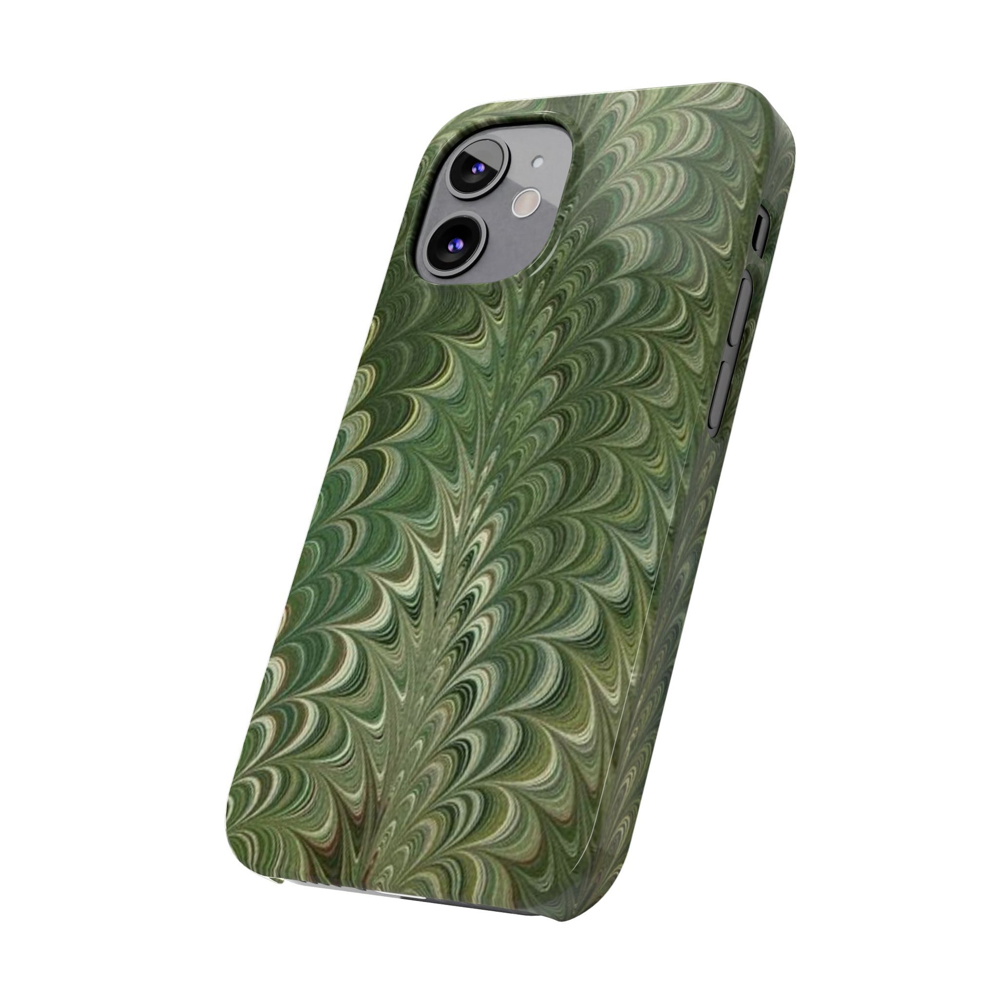 Deep Green Hues of Italian Hand-Painted, Vintage Marbled Paper from Italy Designed Phone Case, iPhone16 Case and all iPhone Cases