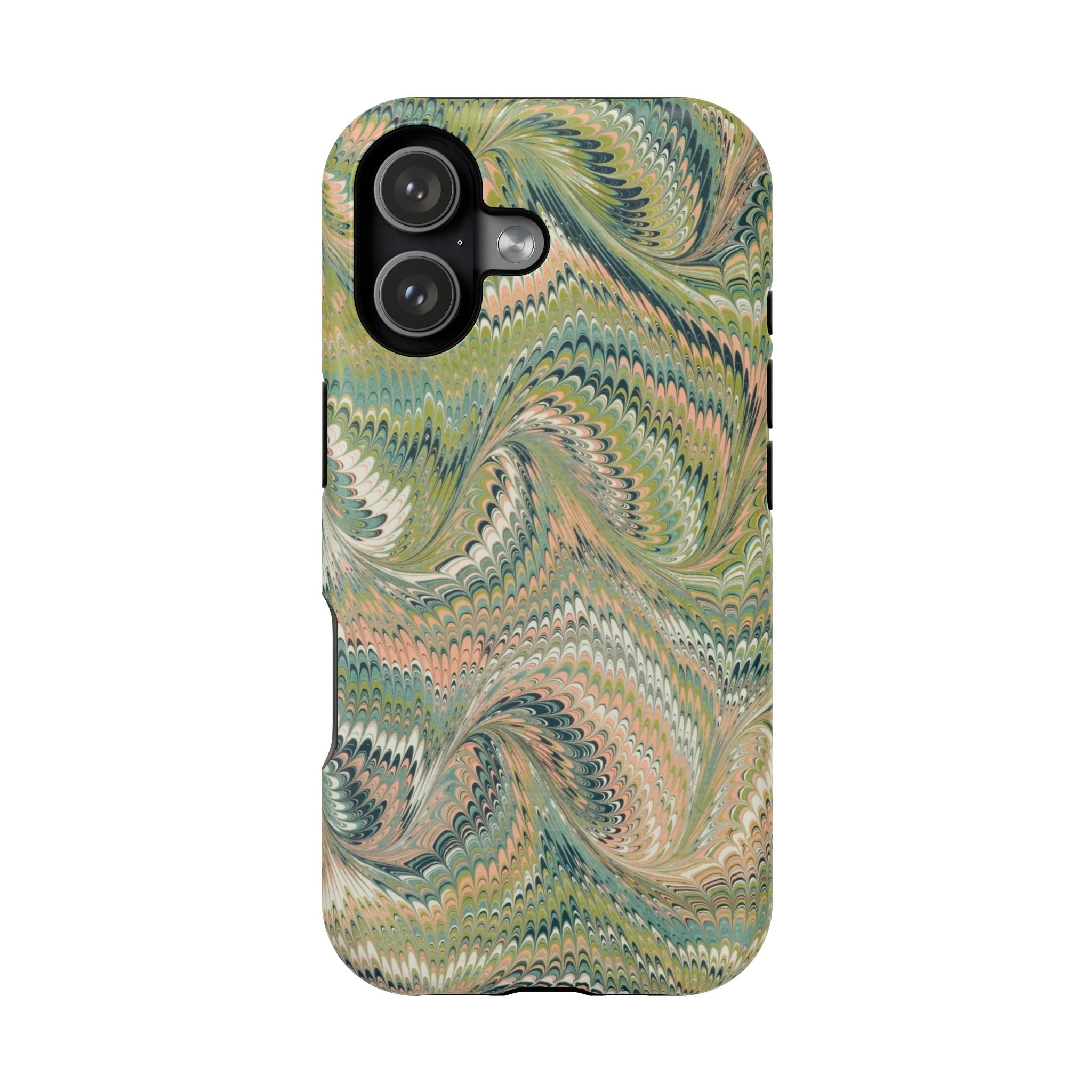 Marbled Swirl Pink and Green Impact-Resistant Phone Case for Apple + Samsung