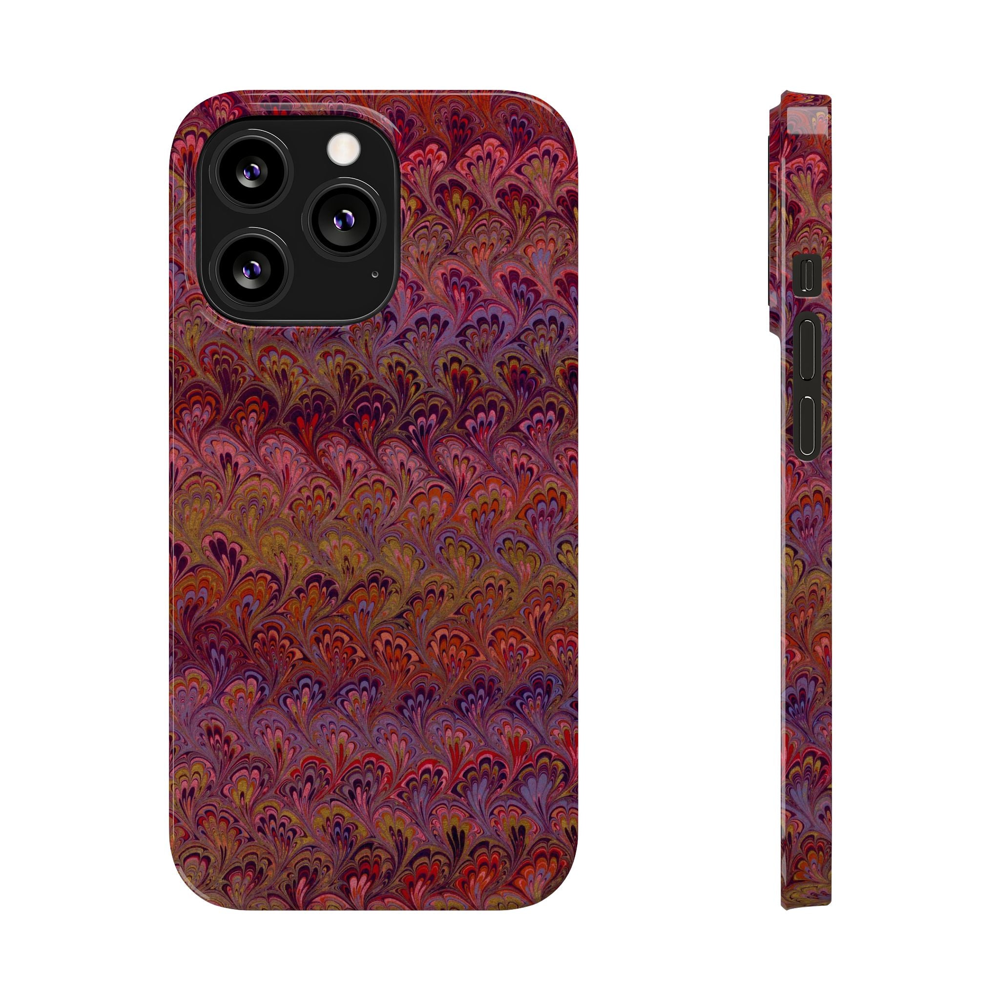 Reds, Lavenders, Marbled VIntage Design, Italian Feather Phone Case, Slim Phone Cases, IPHONE16 and all sizes