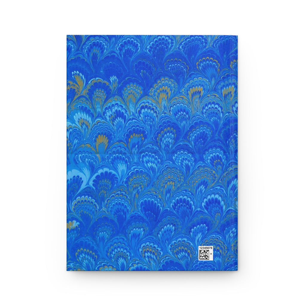Blue Hand-Painted Italian Feather Marble Design on Hardcover Journal Matte