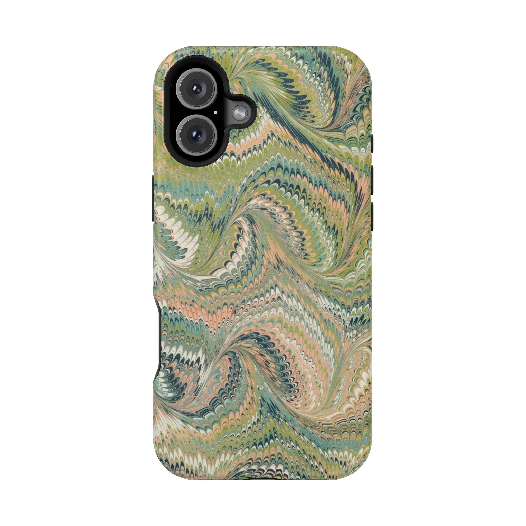 Marbled Swirl Pink and Green Impact-Resistant Phone Case for Apple + Samsung
