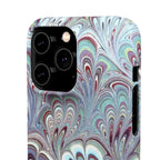 Marbled Feather Blue, White + Burgundy Swirl - Single Layer Slim Phone Case