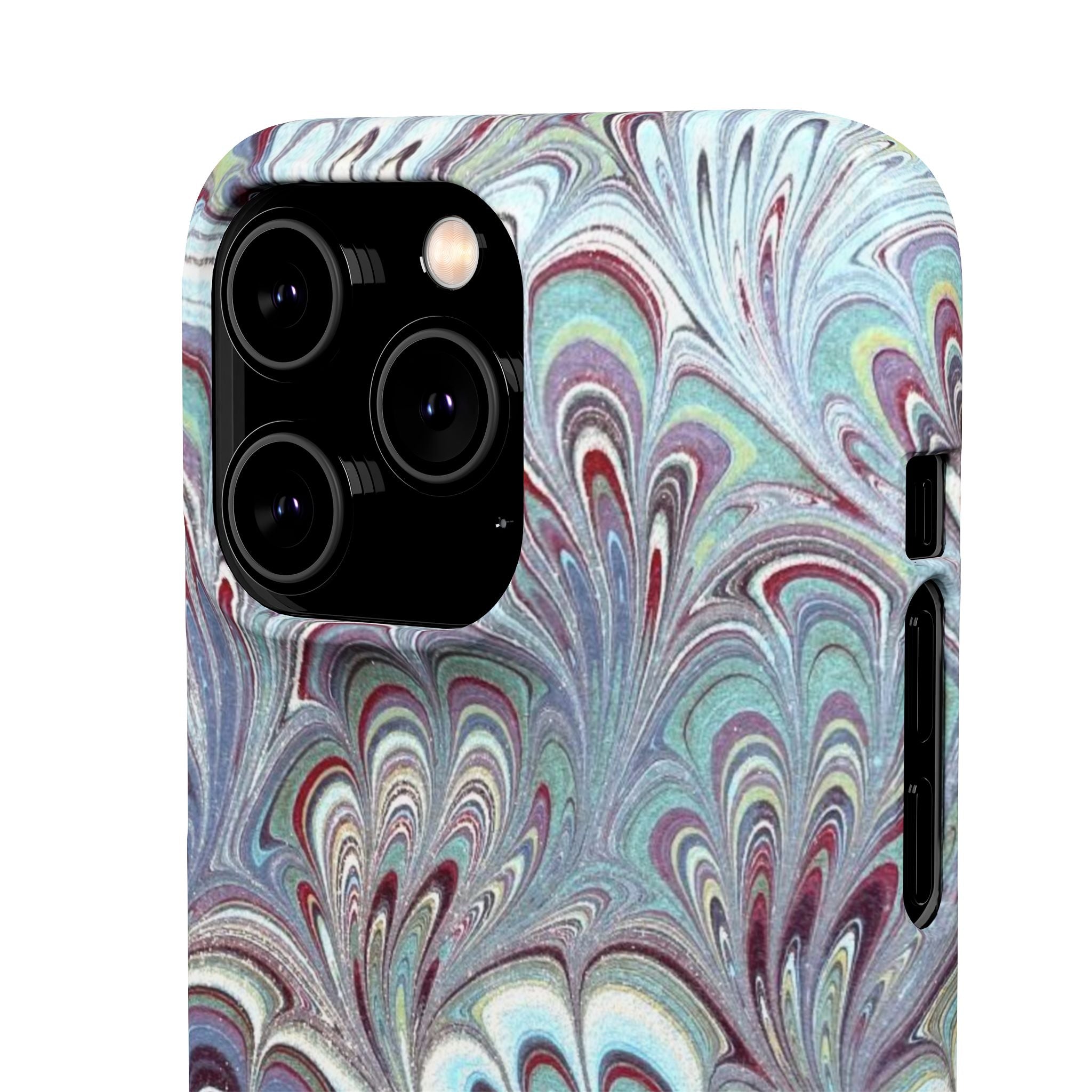 Marbled Feather Blue, White + Burgundy Swirl - Single Layer Slim Phone Case