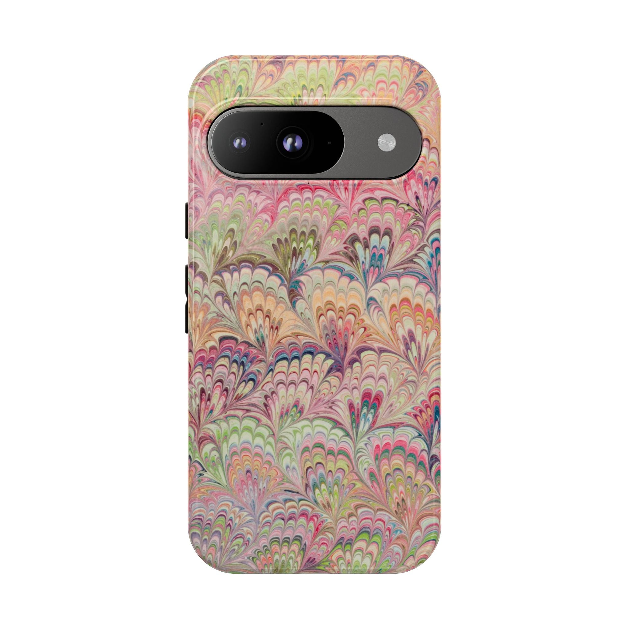 Pastel Pink + Green Feather Marbled Phone Case - Dual Layer Phone Cover