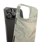 Marbled VIntage Design, Italian Feather Phone Case, Green Hues, Mint, Beige, Neutrals, Slim Phone Cases, IPHONE16 and all sizes