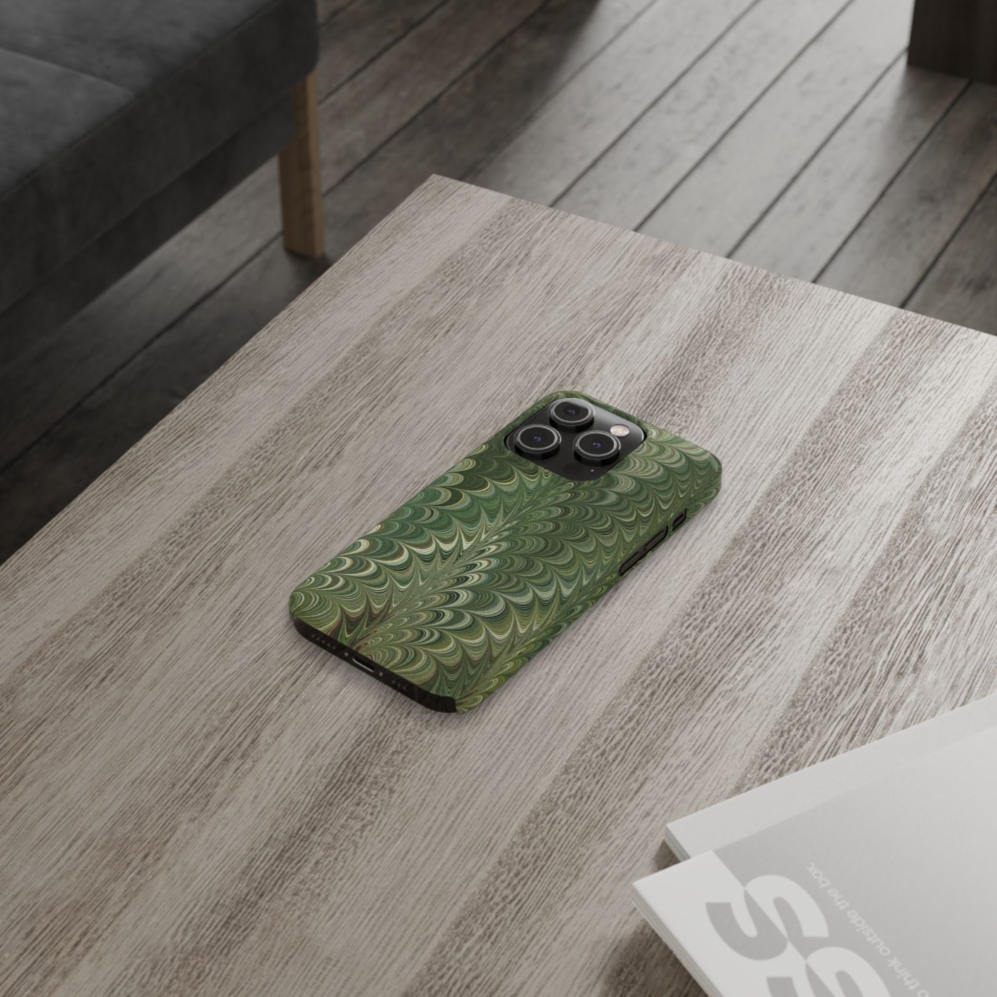 Deep Green Hues of Italian Hand-Painted, Vintage Marbled Paper from Italy Designed Phone Case, iPhone16 Case and all iPhone Cases