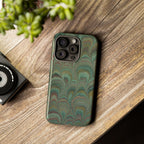 Marbled Peacock Durable Phone Case - Olive Green and Brown - Matte or Glossy