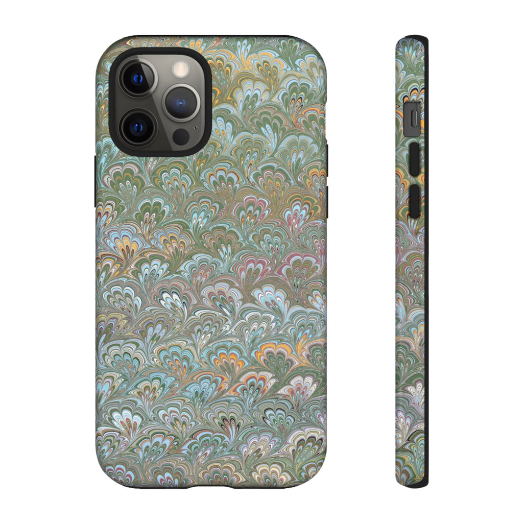 Blue and Green Feather Marbled Phone Case — Dual Layer - Tough Protective Phone Cover