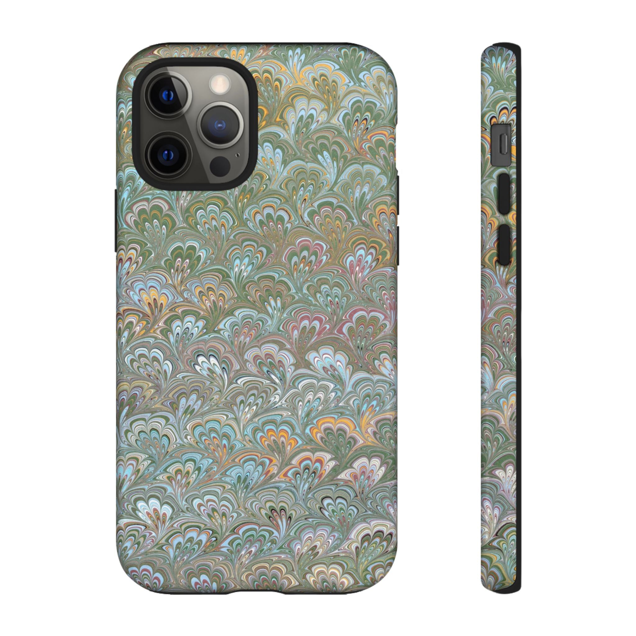 Blue and Green Feather Marbled Phone Case — Dual Layer - Tough Protective Phone Cover