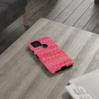 Pink and Gold Marbled Peacock Durable Phone Case - Olive Green and Brown - Matte or Glossy
