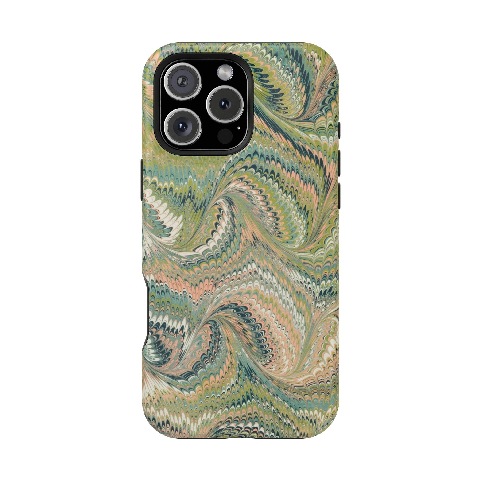 Marbled Swirl Pink and Green Impact-Resistant Phone Case for Apple + Samsung