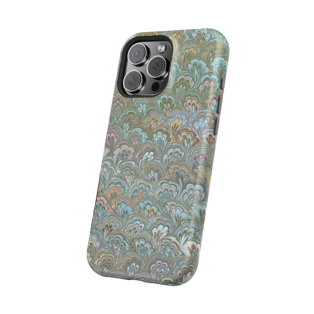 Green, Blue, + White Marbled Peacock - Dual Layer MAG SAFE Phone Case