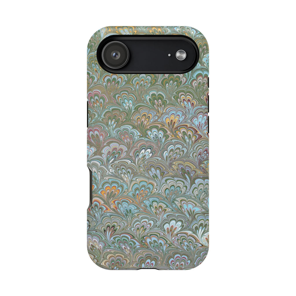 Green, Blue, + White Marbled Peacock - Dual Layer MAG SAFE Phone Case