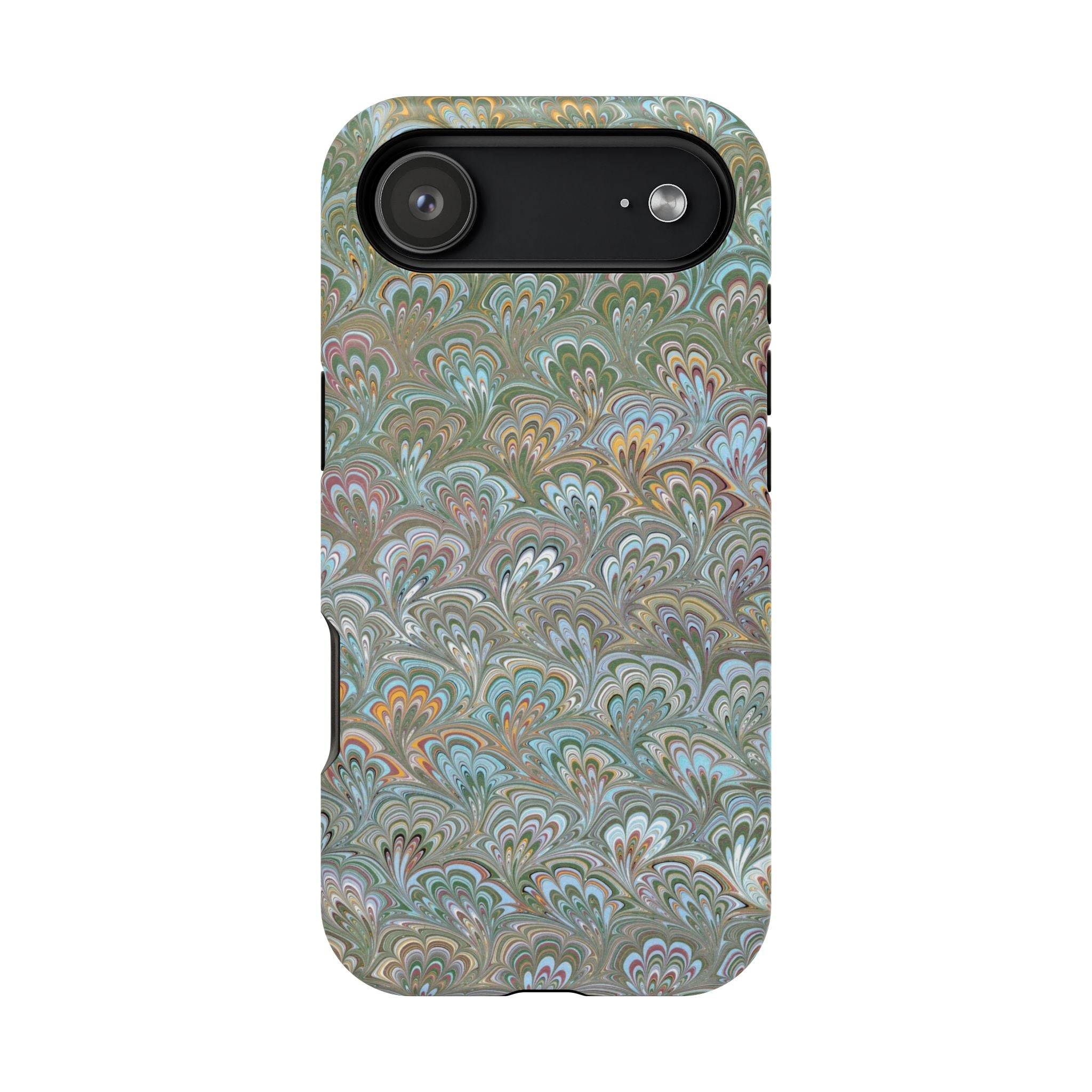 Green, Blue, + White Marbled Peacock - Dual Layer MAG SAFE Phone Case