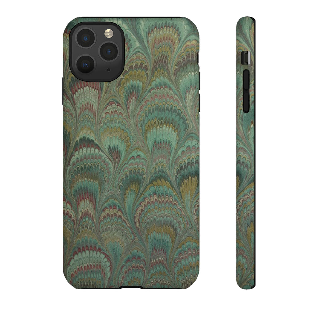 Marbled Peacock Durable Phone Case - Olive Green and Brown - Matte or Glossy