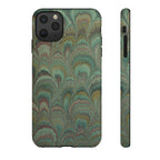 Marbled Peacock Durable Phone Case - Olive Green and Brown - Matte or Glossy