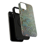 iPhone17 + All Models Phone Cases, Italian Peacock Feather Design, Stylish Impact-Resistant Shell, Protective Cover, Green Peacock Print