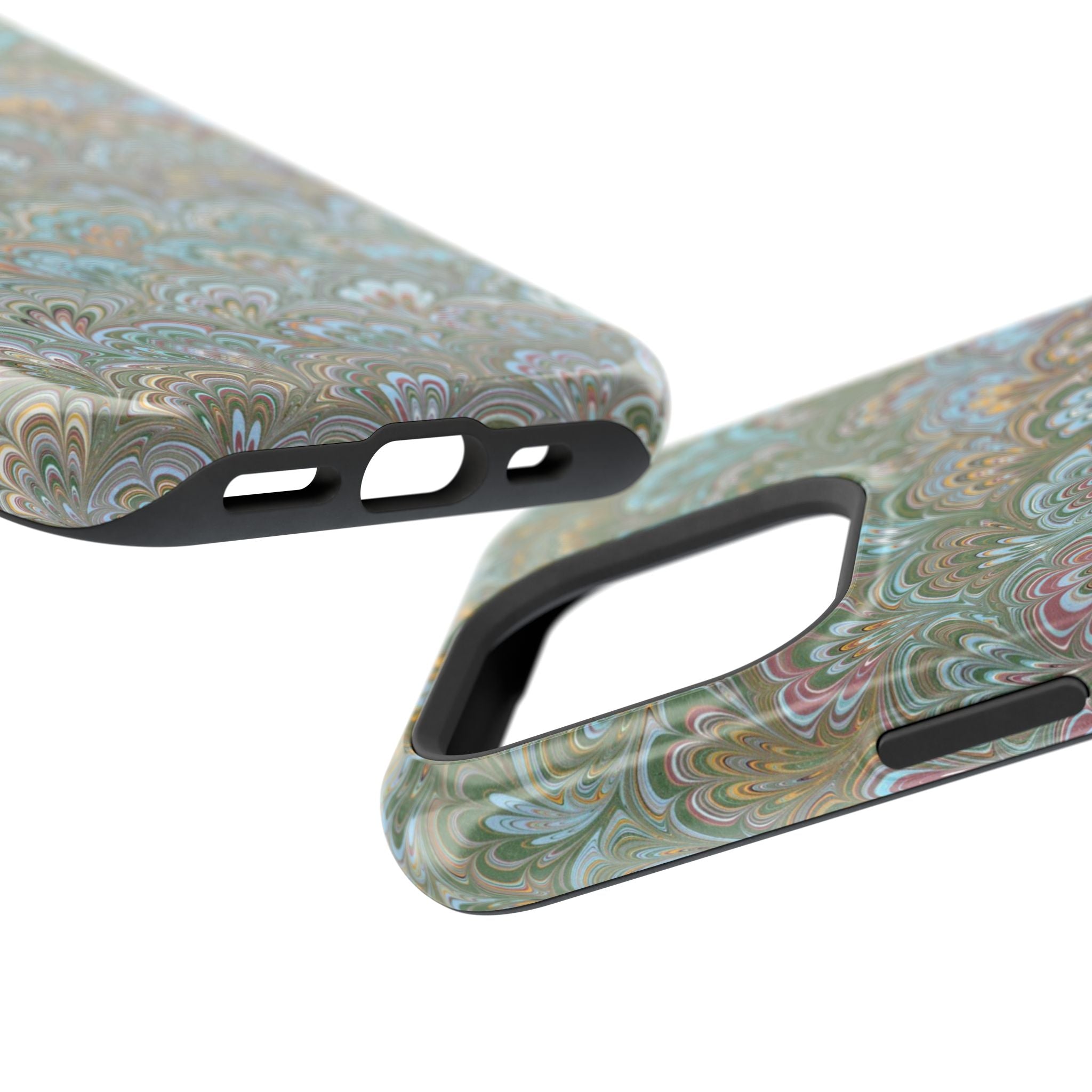 Green, Blue, + White Marbled Peacock - Dual Layer MAG SAFE Phone Case