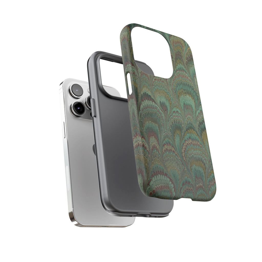 Marbled Peacock Durable Phone Case - Olive Green and Brown - Matte or Glossy