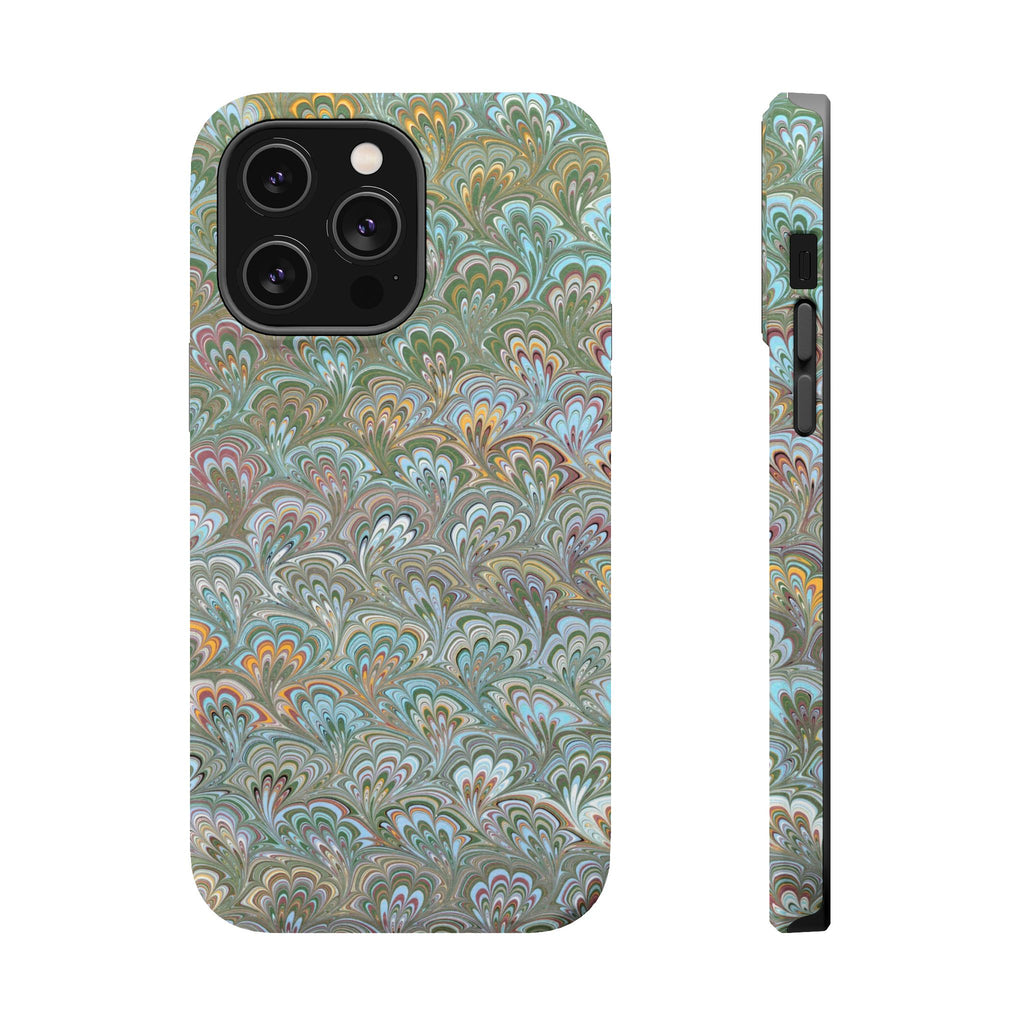 Green, Blue, + White Marbled Peacock - Dual Layer MAG SAFE Phone Case
