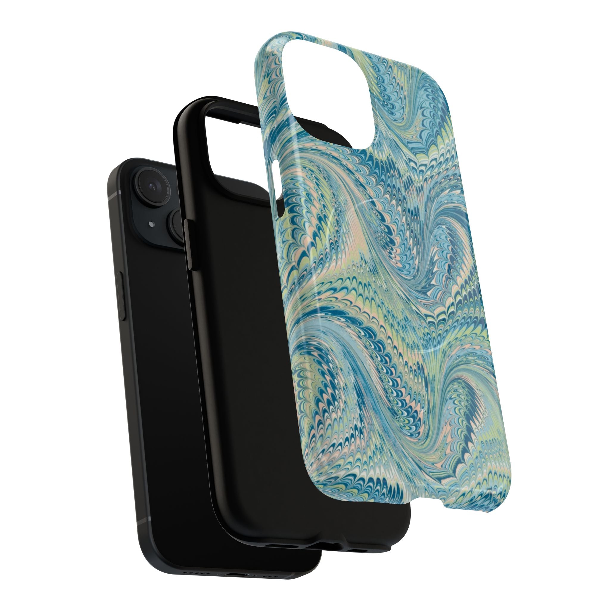 Aqua + Green Marble Phone Case - Impact-Resistant Durable - Dual Cover Design