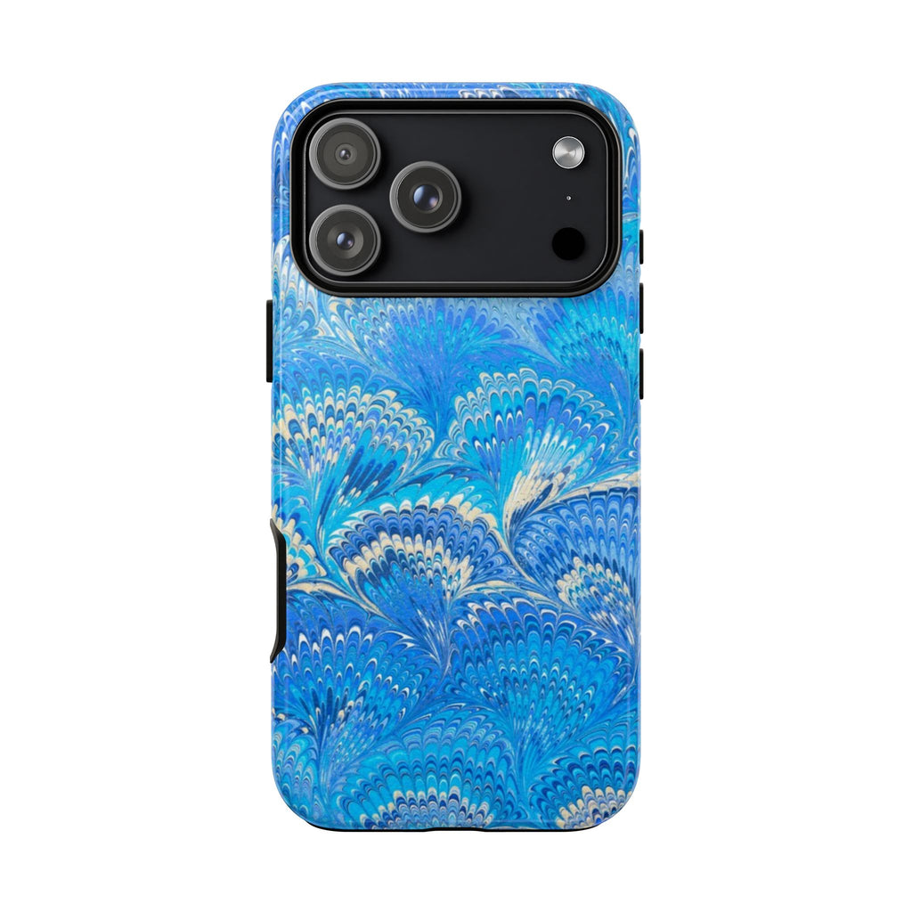 Bright Blue + White Marbled - Dual Layer Phone Cover