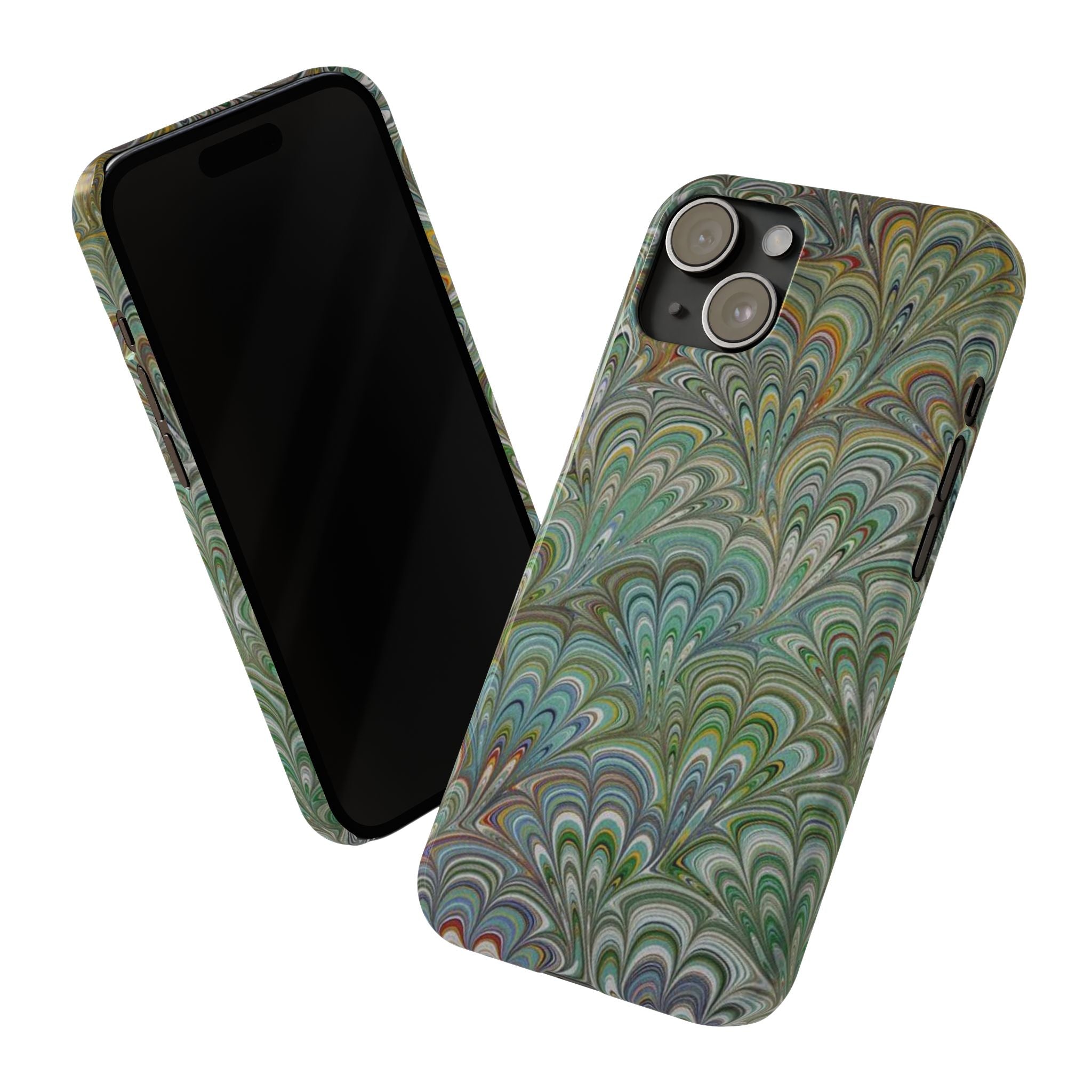 Deep Green Peacock Italian Marbled Design, Italy Feather Phone Case
