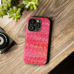 Pink and Gold Marbled Peacock Durable Phone Case - Olive Green and Brown - Matte or Glossy