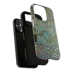 Green Marbled Peacock Durable Phone Case - Dual Layer - Matte or Glossy