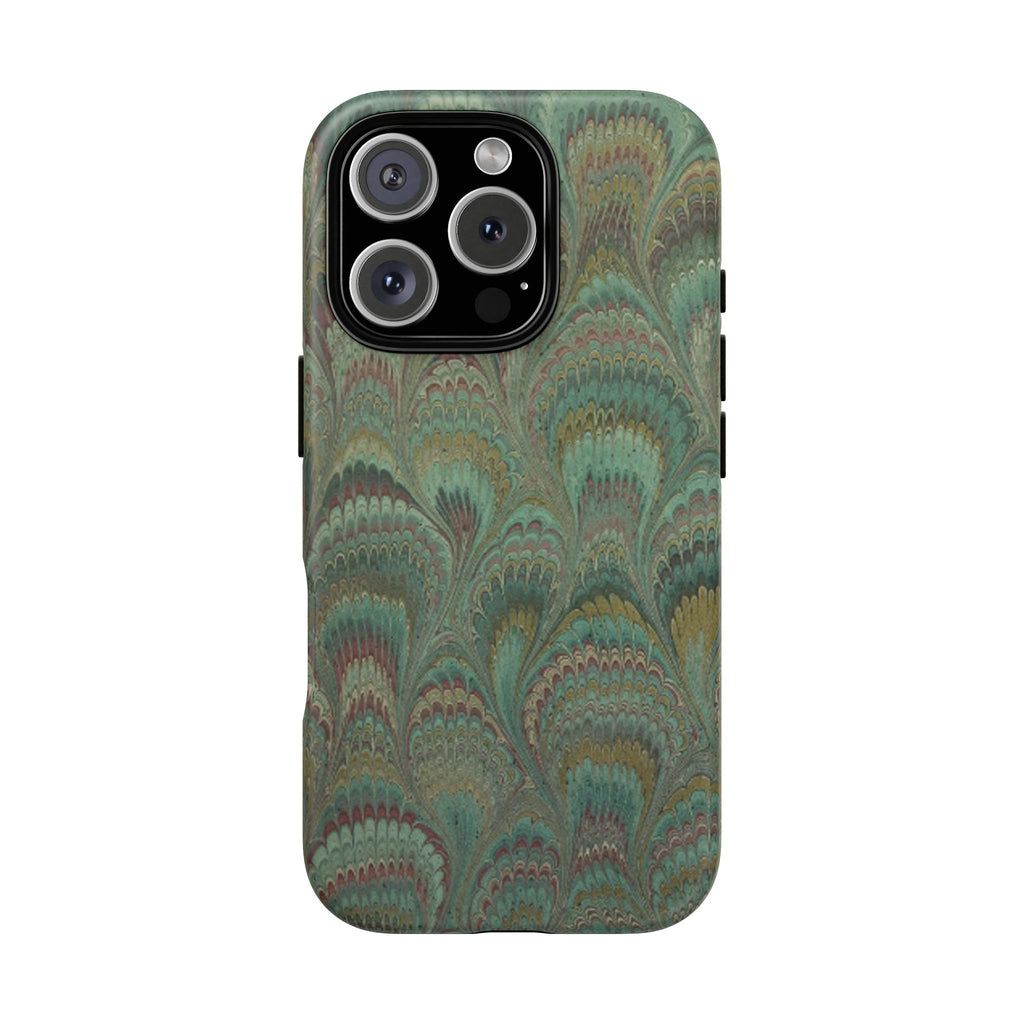 Marbled Peacock Durable Phone Case - Olive Green and Brown - Matte or Glossy