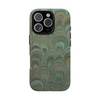 Marbled Peacock Durable Phone Case - Olive Green and Brown - Matte or Glossy