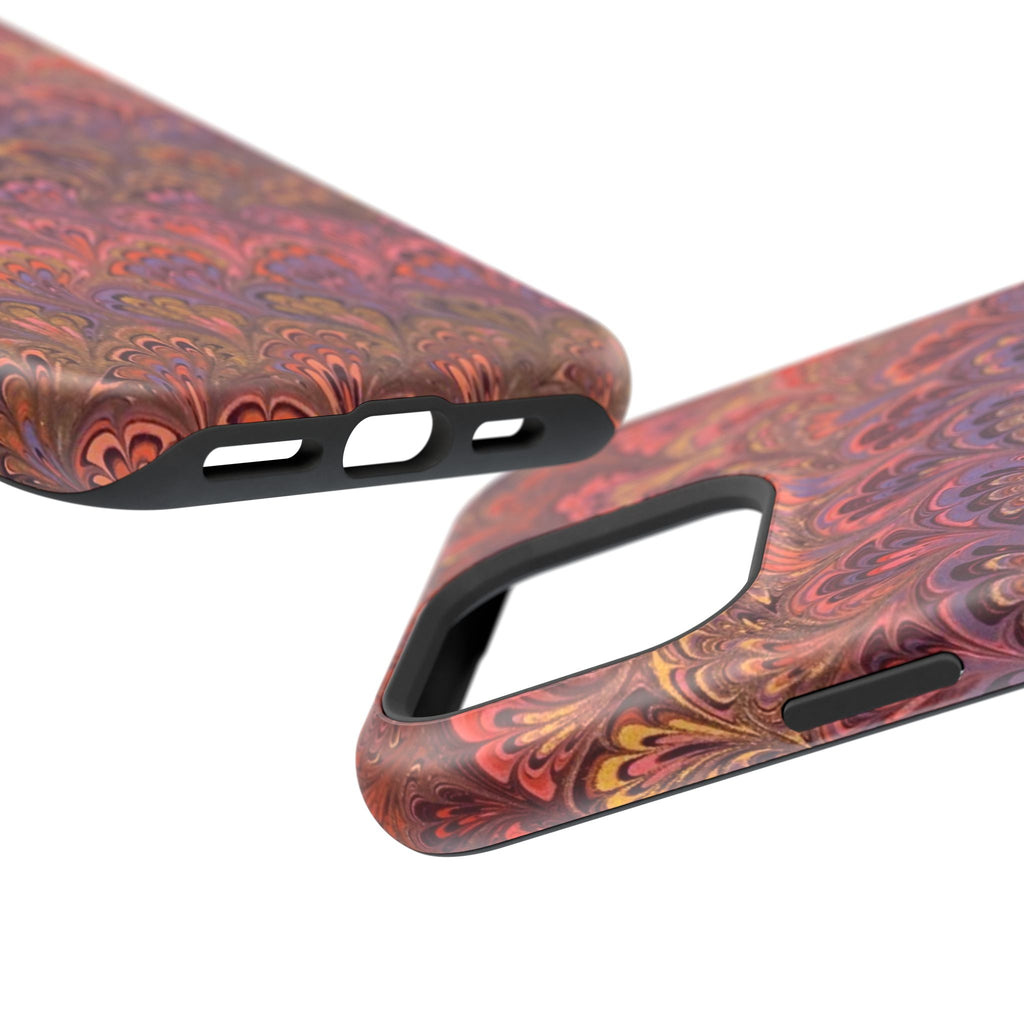Mag Safe Marble iPhone Case - Red, Burgundy, Lavender & Gold Impact-Resistant
