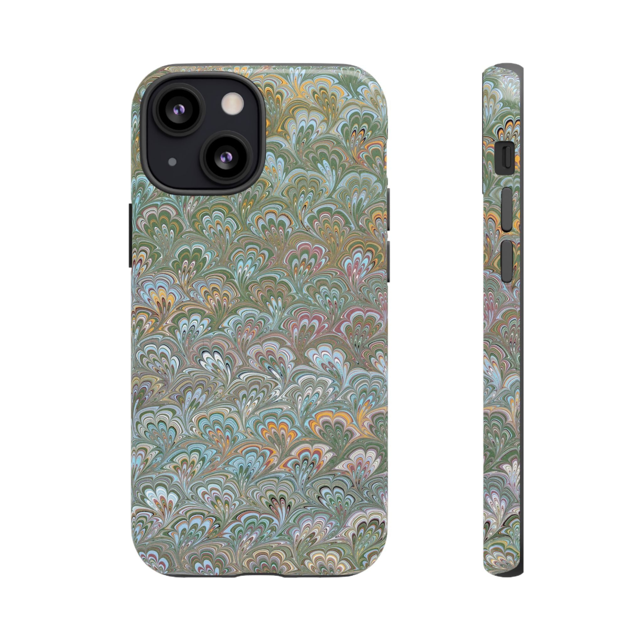 Blue and Green Feather Marbled Phone Case — Dual Layer - Tough Protective Phone Cover