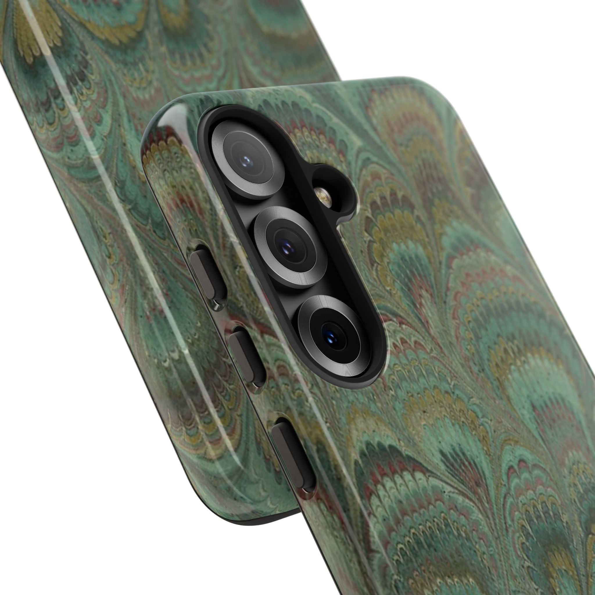 Marbled Peacock Durable Phone Case - Olive Green and Brown - Matte or Glossy