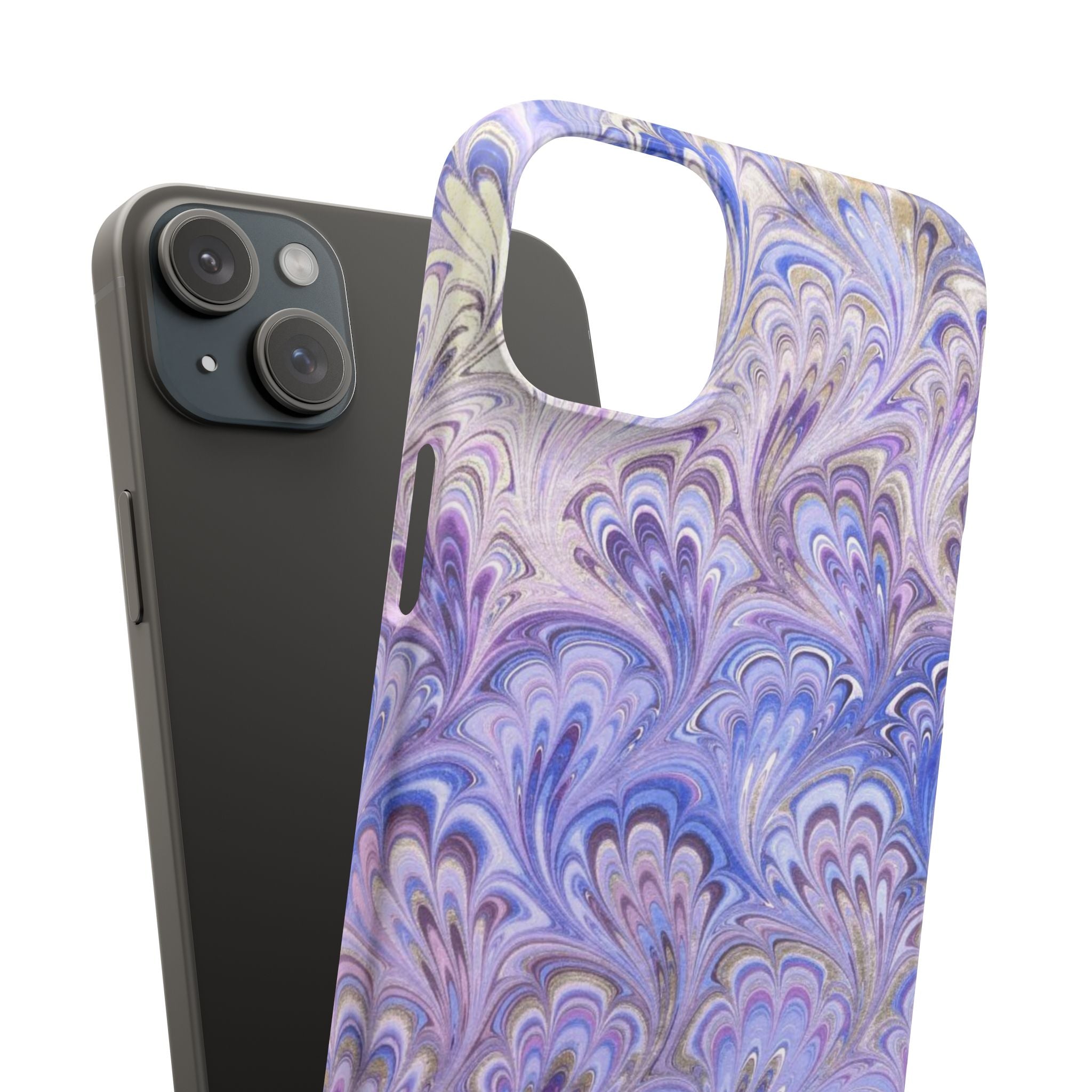 Marbled Feather Lavender + Purple Swirl - Single Layer Slim Phone Case