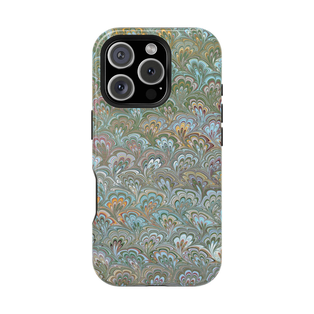 Green, Blue, + White Marbled Peacock - Dual Layer MAG SAFE Phone Case