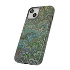 Green Marbled Peacock Durable Phone Case - Matte or Glossy