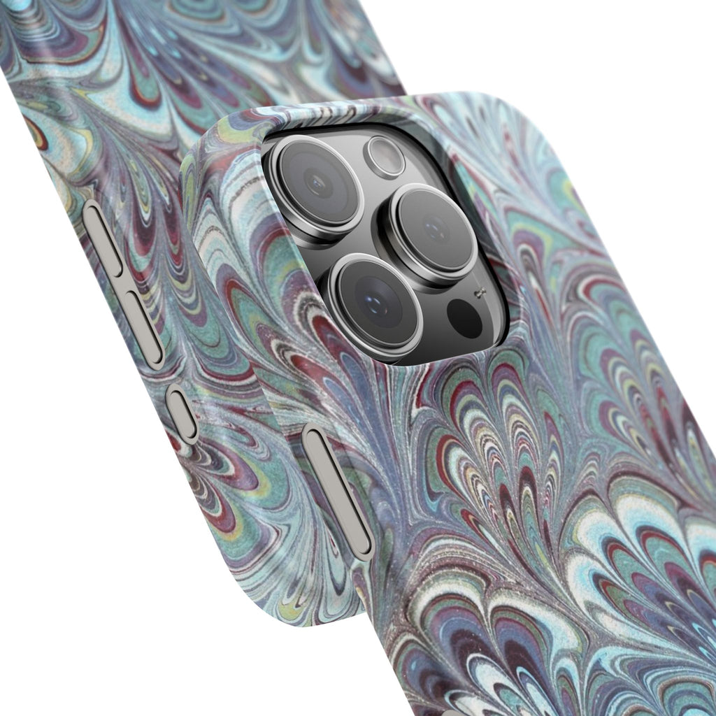 Marbled Feather Blue, White + Burgundy Swirl - Single Layer Slim Phone Case