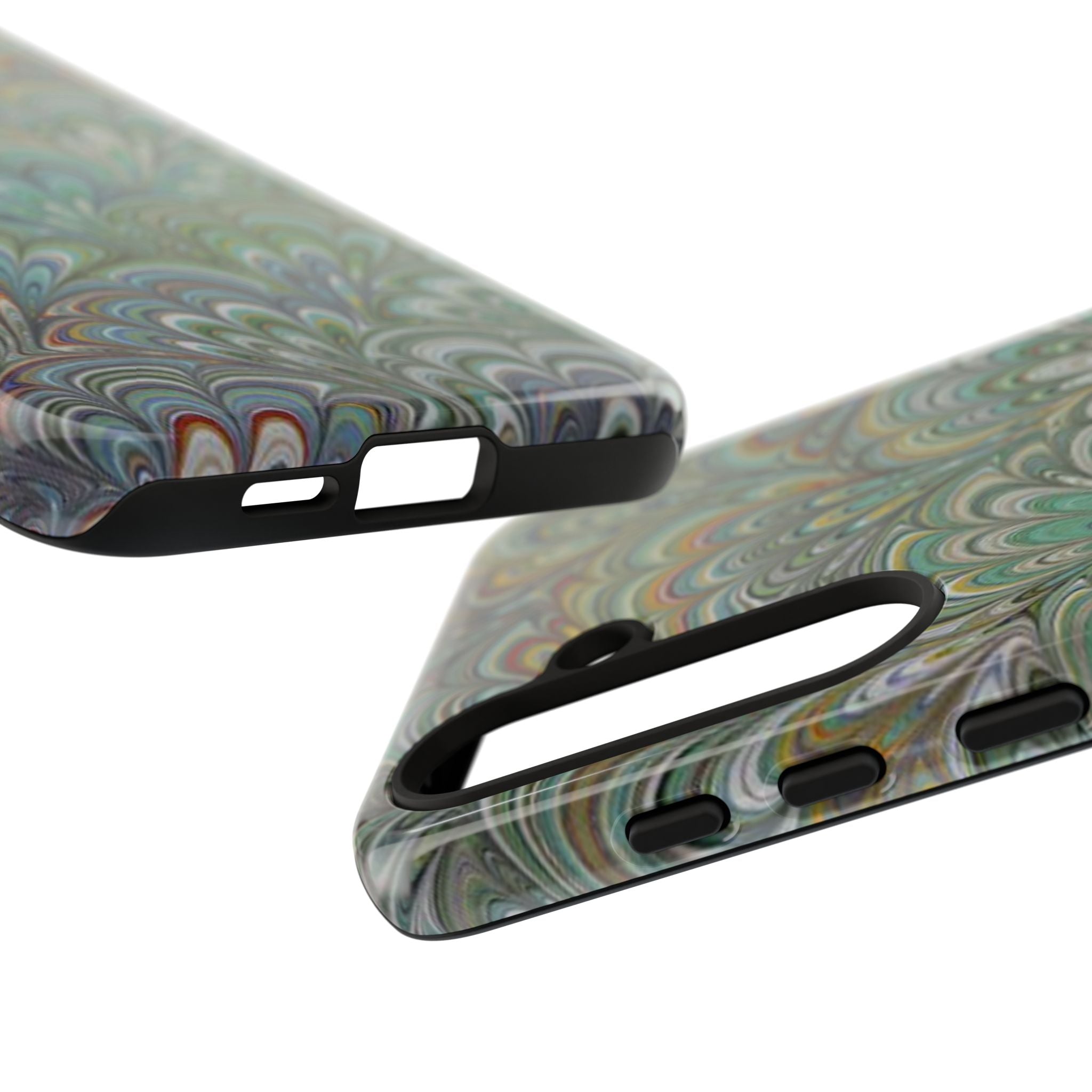 Green Marbled Peacock Durable Phone Case - Matte or Glossy